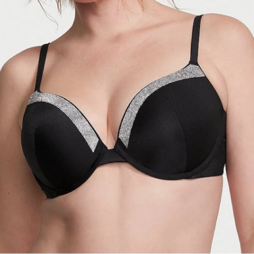 VS Very Sexy Shine Trim Push-Up Bikini Top Black 32C - Picture 1 of 9